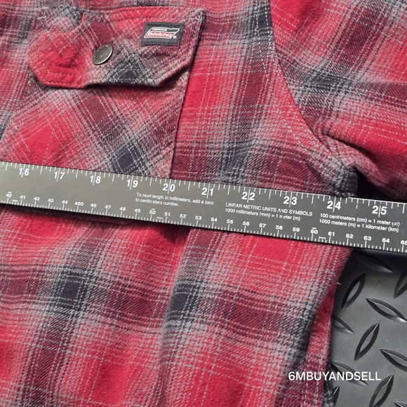 Dickies Mens XL Red Plaid Sherpa Lined Flannel Shacket Workwear Y2K - Picture 5 of 12
